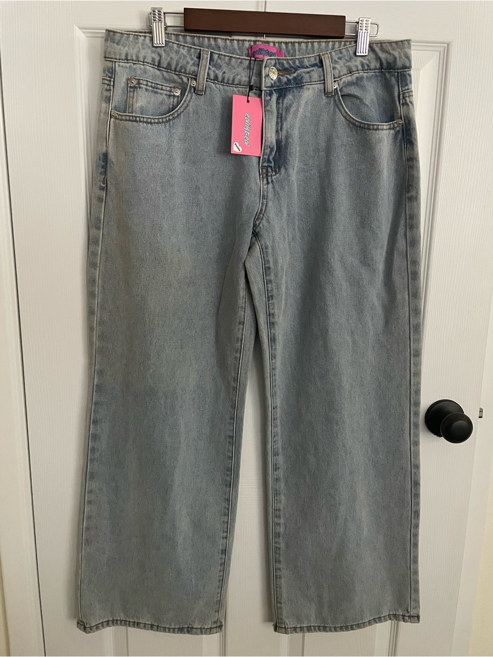 NWT Edikted Light Wash Wide Leg Baggy Jeans Large L Petite